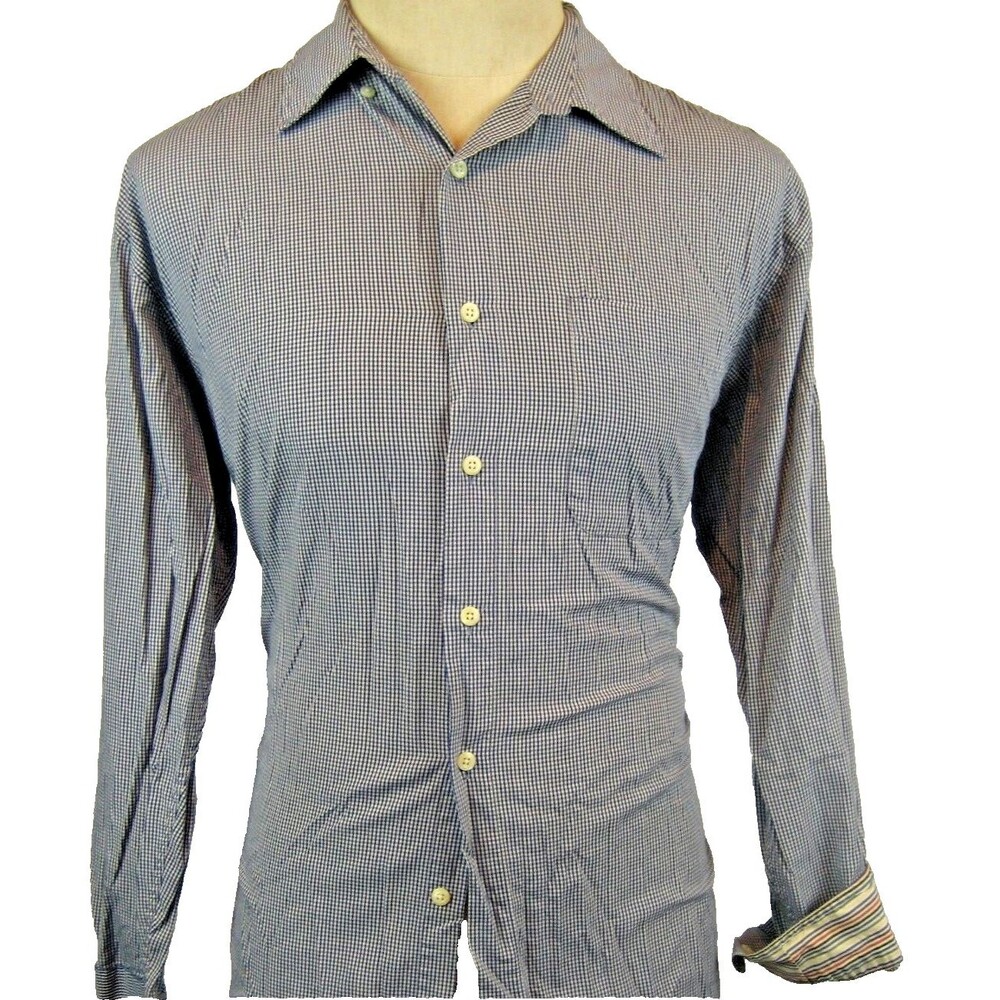 Mens Greg Norman Cotton LS Black/White Checked Dress Shirt sz Med